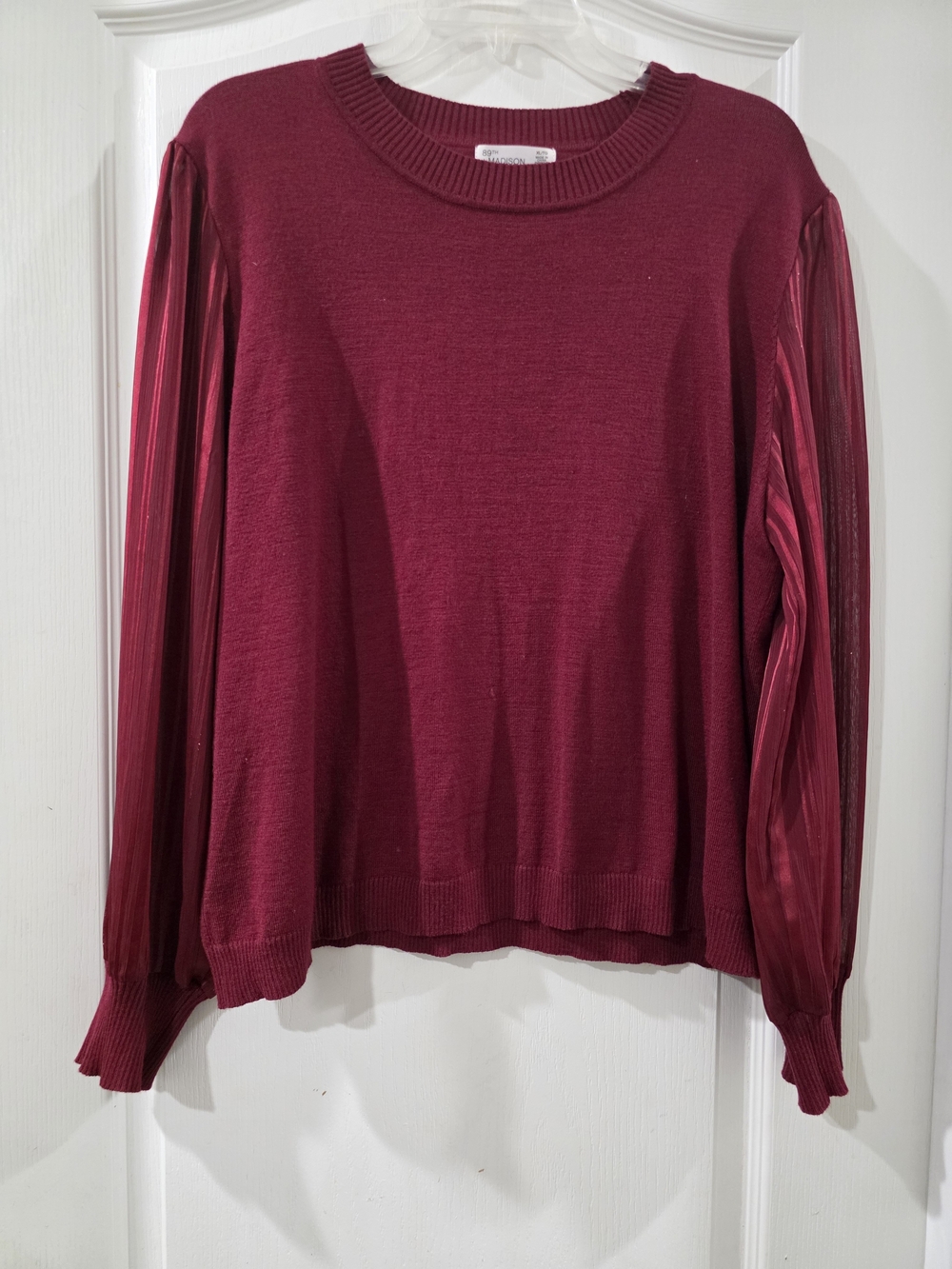 89th & Madison Burgundy Pleated-Sleeve Knit Top